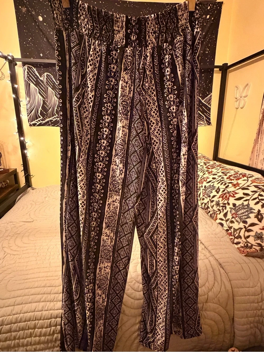 West Loop Black & White Boho Wide-Leg Pants